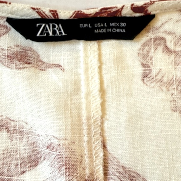 Zara Wrap Kimono Top Linen Blend Red White Toile Floral Print Puff Sleeve Large - Picture 12 of 12